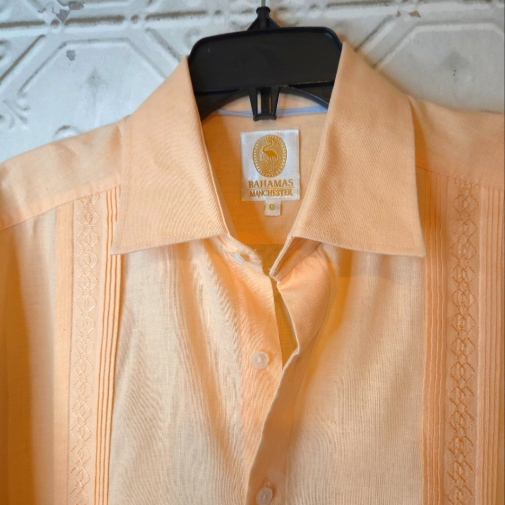 Bahamas Manchester Men's Authentic Guayabera Salmon Long Sleeve Shirt - Size L - Picture 7 of 16